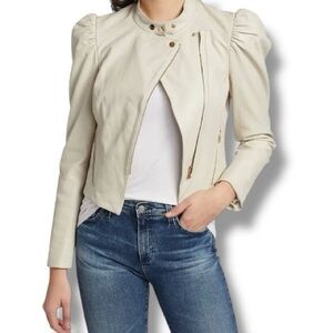 LaMarque Kaia Puff-Sleeve Butter Soft Lamb Leather Jacket Size XS in Bone